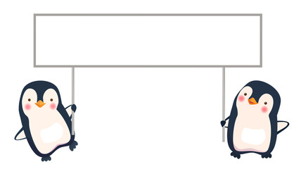 Wall Mural - two penguins holding banner