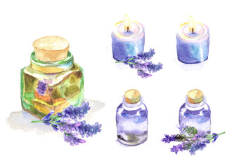  watercolor pattern with lavender oil and a candle