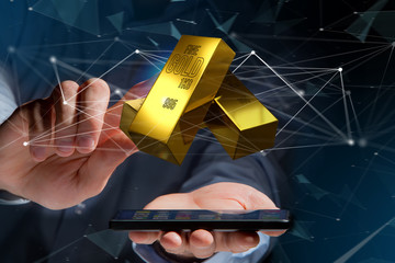 Poster - gold bullion shinning in front of connection - 3d render