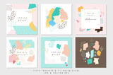 Fototapeta Pokój dzieciecy - Vector Abstract Covers Templates, Graphic Poster with Pastel Trendy Patterns, Spring Colors, Organic Stroke Hipster Backgrounds, Brochures, Album Covers and Banners