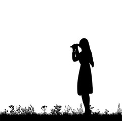 Wall Mural - vector, isolated silhouette girl singing in the nature