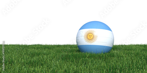 Fotografía Argentinean Argentina flag soccer ball lying in grass, isolated on white background