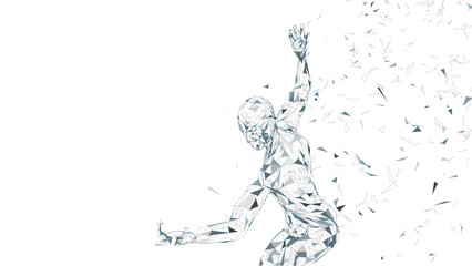 Poster - Conceptual abstract man ready to fight. Connected lines, dots, triangles, particles. Artificial intelligence concept. High technology vector, digital background. 3D render vector illustration