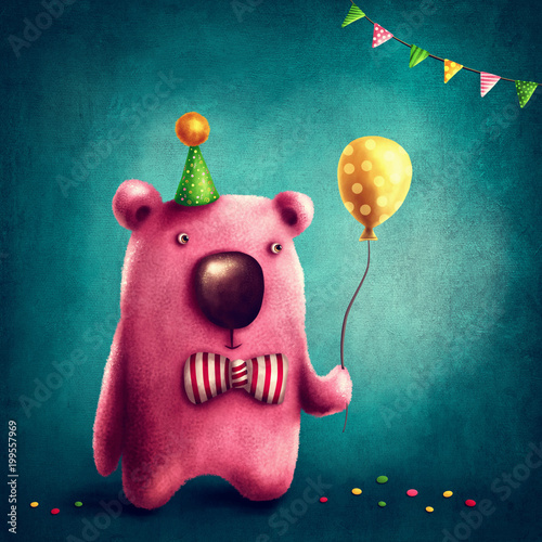 Pink bear and balloon Poster Mural XXL