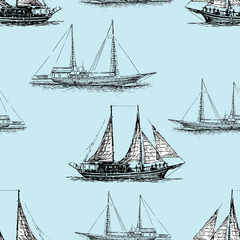 Wall Mural - Seamless background of the sailing ships