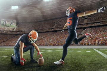 Wall Mural - American football players preforms an action play in professional sport stadium