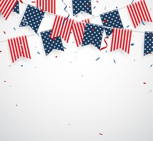 Independence Day With American Confetti And Ribbon