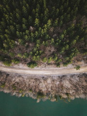 Wall Mural - Aerial forest,road and lake in Romania