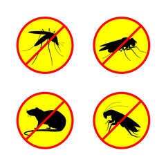 stop or no sign circle with rat mosquito cockroach and Fly Insect vector set design