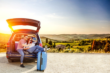 Canvas Print - summer car on road and free space for your decoration. 