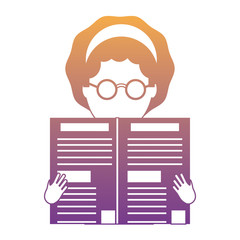 Canvas Print - avatar woman with glasses reading a newspaper over white background, colorful design. vector illustration