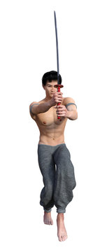 3D Rendering Fighting Monk on White