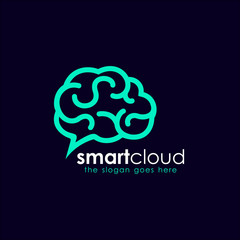 Wall Mural - smart cloud logo template. brain tech logo template