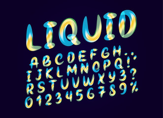 Wall Mural - fluid colored letter. alphabet font of melting liquid. design 3d sign isolated on black background.