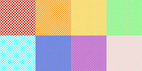Poster - Simple seamless polka dot pattern background design set - squared vector collection from colored circles on white background