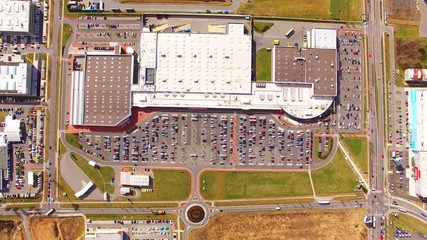 Wall Mural - Aerial view from drone to industrial zone and technology park on Borska pole of Pilsen city in Czech Republic, Europe. European industry from above. 