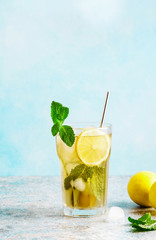 Wall Mural - Traditional iced tea with lemon and ice in tall glasses