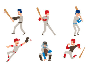 Baseball team player vector sport man in uniform game poses situation professional league sporty character winner illustration.