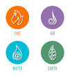 Abstract Four Elements (Fire, Air, Water, Earth) Line Symbols On Circles