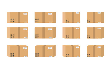 Cardboard box set isolated on white background. Vector illustration.