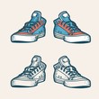 Hipster sneakers in retro style. Color and monochrome versions.