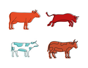 Poster - Cow icon set, color outline style