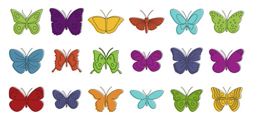Wall Mural - Butterfly icon set, color outline style