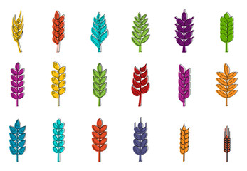 Sticker - Wheat icon set, color outline style
