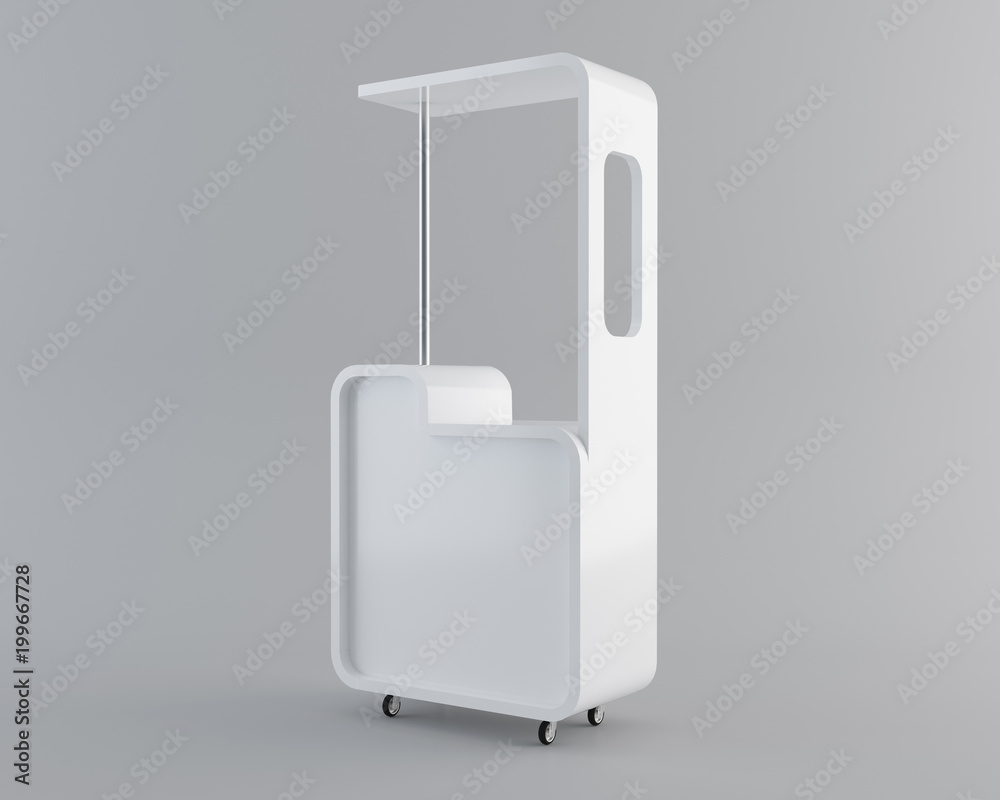 White counter display from side view with clipping path. 3D rendering ...
