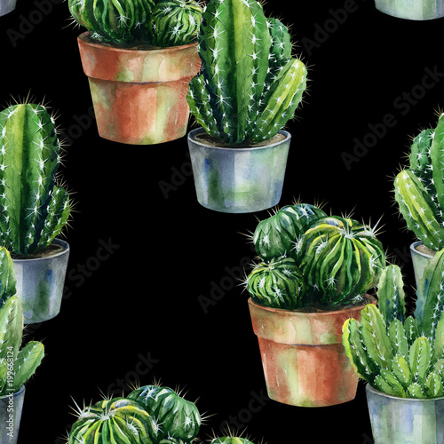 Seamless pattern with cacti watercolor. Cactus illustration can be used as pr...