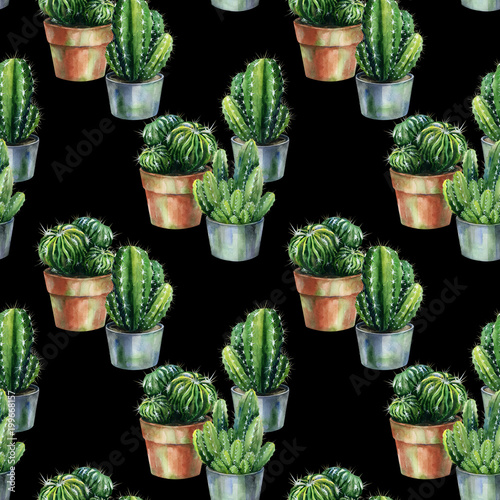 Seamless pattern with cacti watercolor. Cactus illustration can be used as pr...