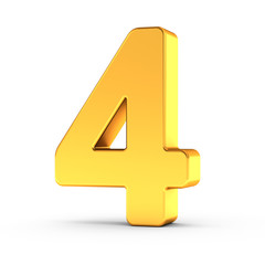 Aufkleber - The number four as a polished golden object with clipping path