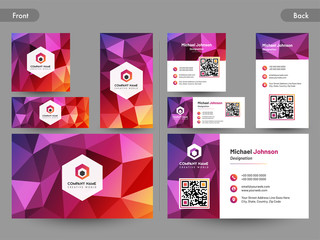 Business card set with front and back presentation.