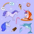 set of cute unicorn design elements