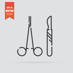 Canvas Print - Surgical instruments icon in flat style isolated on grey background.