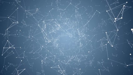 Poster - Pleasantly moving in space elements of graphic design. Plexus cinematic business background. Place for text. Light blue background. Seamless loop.