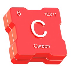 Fototapete - Carbon element symbol from periodic table on futuristic red icon isolated on white background