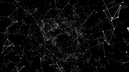 Poster - Pleasantly moving in space elements of graphic design. Plexus cinematic business background. Place for text. Black background. Seamless loop.