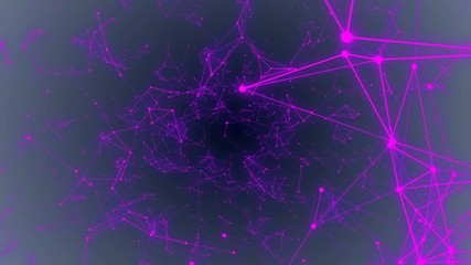 Poster - Pink neon lines. Pleasantly moving in space elements of graphic design. Plexus cinematic business background. Place for text. Dark blue background. Seamless loop.