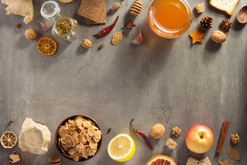 Wall Mural - healthy food on stone table