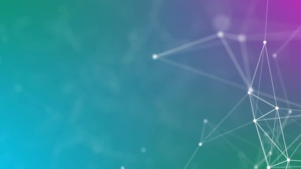 Poster - Element of the cluster. Depth of field. Pleasantly moving in space elements of graphic design. Plexus cinematic business background. Place for text. Multicolored background. Seamless loop.