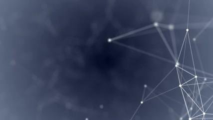 Poster - Element of the cluster. Depth of field. Pleasantly moving in space elements of graphic design. Plexus cinematic business background. Place for text. A dark blue background. Seamless loop.