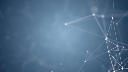 Poster - Element of the cluster. Depth of field. Pleasantly moving in space elements of graphic design. Plexus cinematic business background. Place for text. Blue background. Seamless loop.
