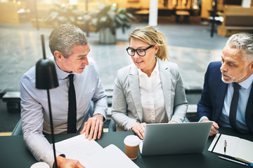 Wall Mural - Mature businesspeople working in the lobby of an office building