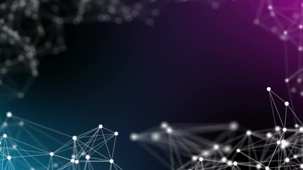 Poster - Frame of lines and points. Element of the cluster. Depth of field. Pleasantly moving in space elements of graphic design. Plexus cinematic business background. Place for text. Multicolored background