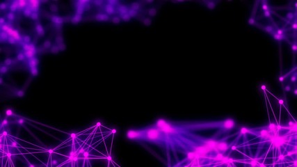 Poster - Frame of lines and points. Element of the cluster. Depth of field. Pleasantly moving in space elements of graphic design. Plexus cinematic business background. Place for text. Pink neon. Seamless loop