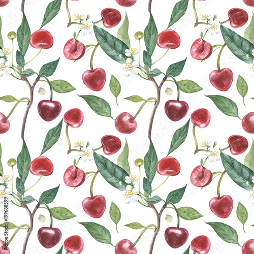 recznie-rysowane-akwarela-wieniec-kwiatow-wisni-i-lisci-ilustracja-akwarela-ilustracja-botaniczna-wzor