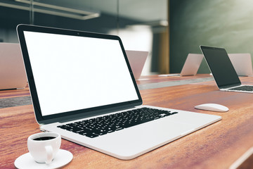 Poster - Side view of empty white notebook on desk