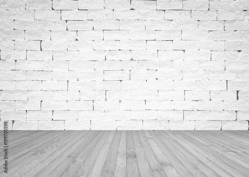 Brick Wall Painted In White Color With Wooden Floor Textured Background In Light Grey Stock Photo Adobe Stock
