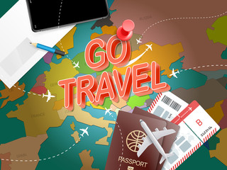 Aufkleber - Go travel. Vacation concept with accessories